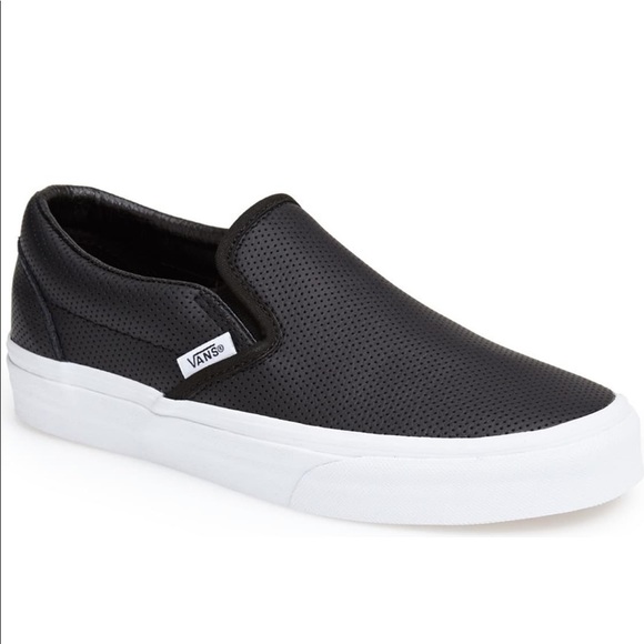 vans black perforated leather slip on